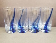 4 Vtg Libby Crisa Blue Ribbon Twist Swirl Gla...