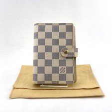 Used LOUIS VUITTON Notebook Cover Agenda PM Damier Azur R20706 PVC Leather Gold
