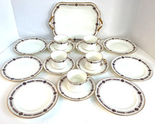 Cauldon England Blue  & Gold Tea Set - 5 Cups 5 Saucers 6 Plates 1 Serving Plate