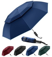 Urvoix Travel Umbrella Compact Windproof - Vented Double Canopy Large, Blue
