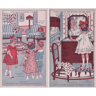 2x Victor & Co Buffalo NY Store Trade Card Lot Pedro Game Score Children Set VTG