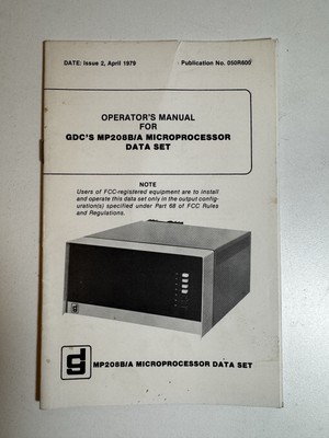General DataComm Opr Manual for GDC S MP208B/A No. 050R600 1979 Microprocessor