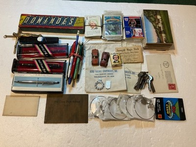 Junk Drawer Lot. Vintage-Now. Ephemera, Pens, Bracelets, Sports Cards, Etc. #16