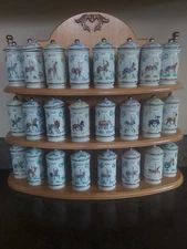 Lenox Carousel Porcelain Spice Jar Complete set of 24 with Wooden Rack