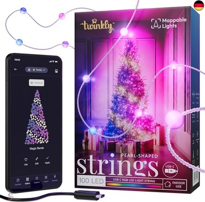Twinkly Strings USB-C Pearls 100 LED, LED-Lichterkette in Perlenform, RGB