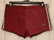Vtg 1980s Adidas Running Jogging Athletic Shorts M 32-34 USA Maroon Gray Trefoil