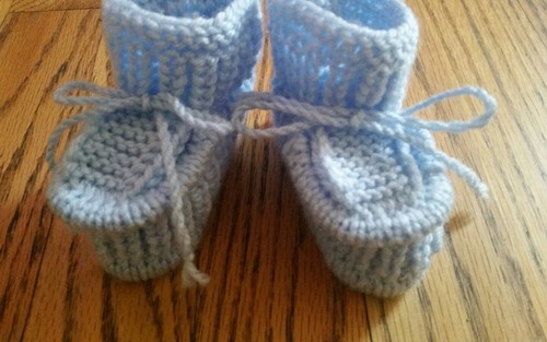 Knitted baby booties, light blue color, 3-6 months ,for boys - Picture 2 of 3