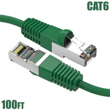 100FT Cat6 RJ45 Ethernet LAN Network SSTP Shield Patch Cable Copper 26AWG Green