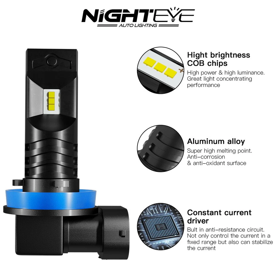 NIGHTEYE Pair H1 H3 H7 H11 CLED Fog Light DRL Driving Bulbs Kit 160W 6000K White - Image 4 of 4