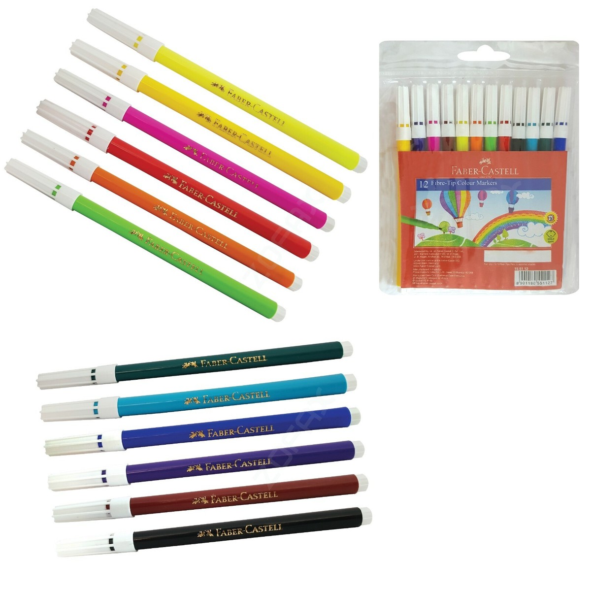 FABER CASTELL 12 Fiber-Tip Colour Markers Sketch Pens Draw Paint Art Craft