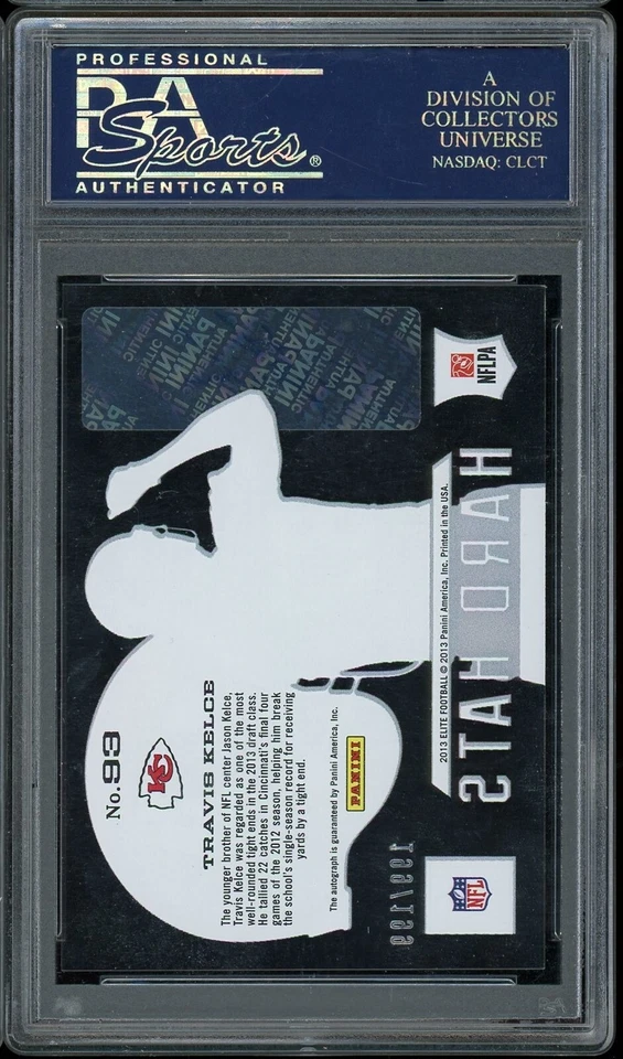 2013 Panini Elite Hard Hats Football #93 Travis Kelce Autograph 199/199 PSA 9 - Image 2 of 2