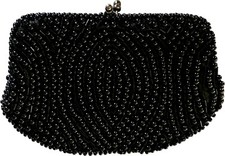 Vintage Beaded Black Formal-Evening Clutch Purse Made in Japan 1950's Kiss lock