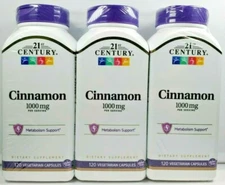 21st Century Cinnamon 1000 mg per serving Capsules 120ct -3 Pack -Exp 08-2025