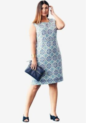 Jessica London Linen Sheath Dress Ikat Blue Print Womens Plus Size 12W New  $75 | eBay