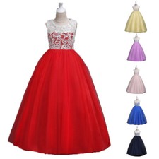 Flower Big Girls Princess Long Dress Formal Wedding Birthday Bridesmaid Dresses