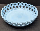 EAPG Blue Slag Glass Bowl Challinor Taylor Loop Scroll & Eye Lattice 6.75" EUC
