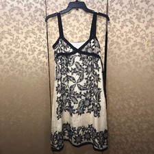 Anna Sui Vintage Black Ivory Multi-Color Floral Shift Dress Size 4