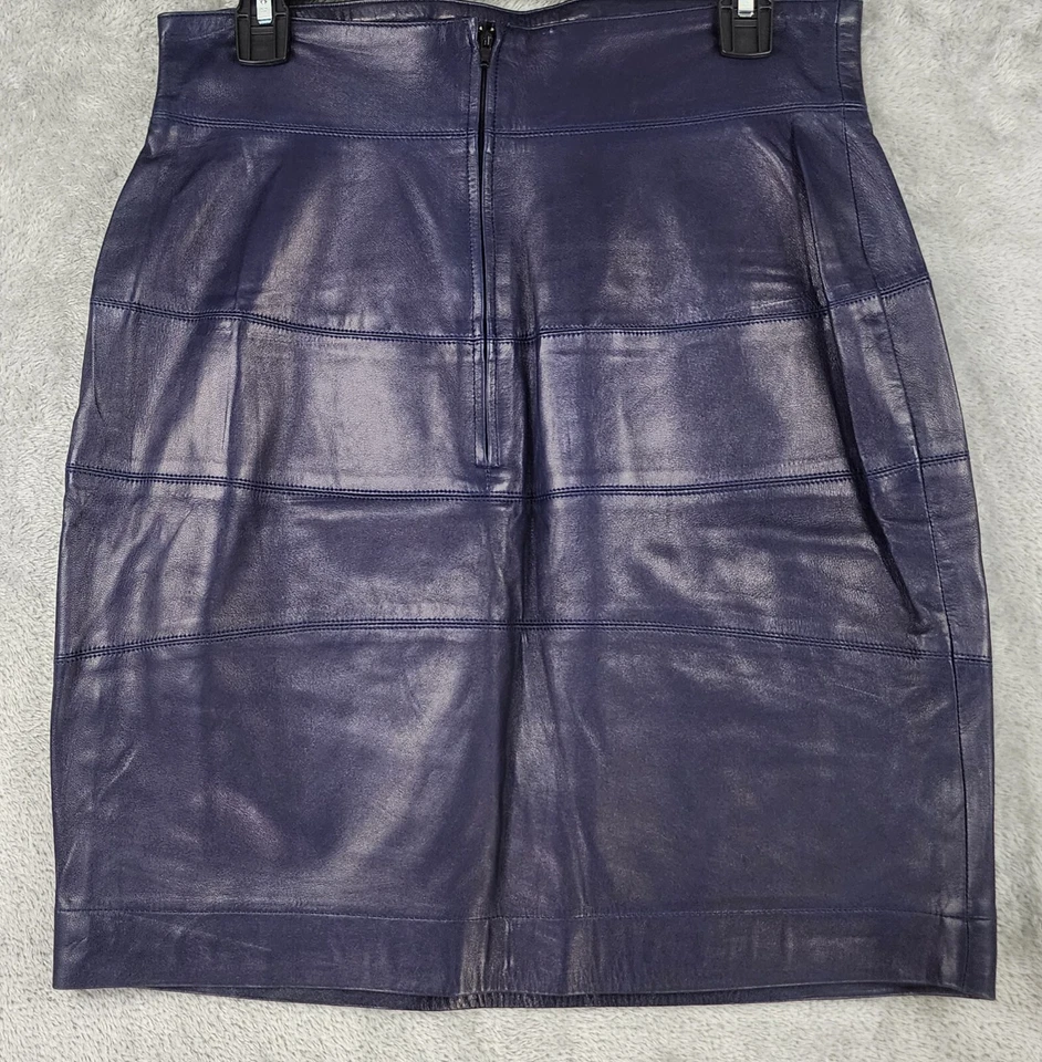 Falda Claude Montana Mujer 44 Azul Marino Cuero Cordero De Colección Hecha en Francia Foto 2 de 4