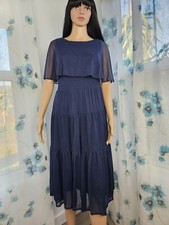 Danny And Nicole Shimmering Capalet Glitter Dress Size 8 Blue Navy