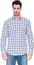 Image of New Hugo BOSS mens blue check slim fit long sleeve smart casual suit shirt SMALL