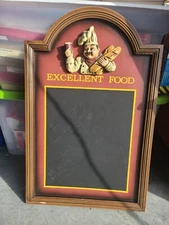 Vintage Kitchen "Excellent Food" Chef Decorated Wall Hanging Chalkboard 27"x 17"