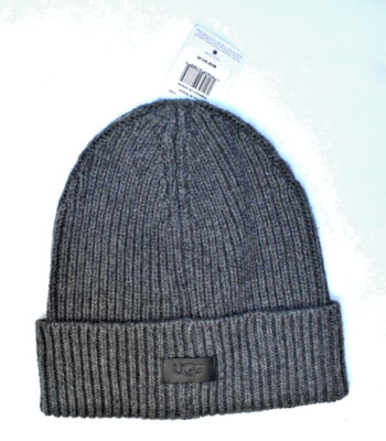 UGG Wide Cuff Rib Hat Beanie Stocking Cap Warm Winter Charcoal Mens One Size