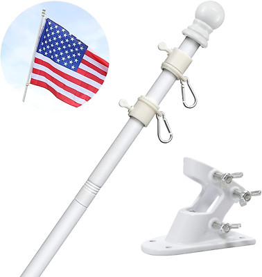 White Flag Pole Kit for House-5Ft House Flag Poles with Tangle Free Spinning