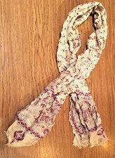 Hand Embroidered Scarf Ivory w/ Designs Wrap Shawl 70" x 20"