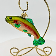 Old World Christmas Rainbow Trout Fishing Glass Ornament 12096