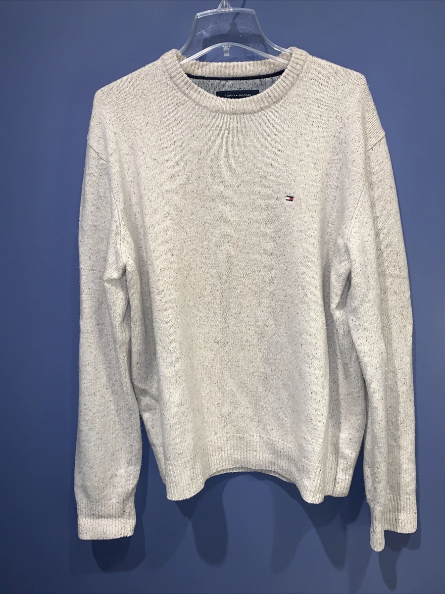Tommy Hilfiger Ivory Lambswool Cotton Blend Heavy Cable Knit Sweater Men's  XL | eBay