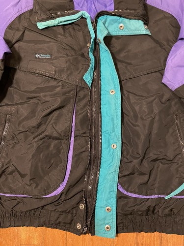 VTG Mens Columbia Powder Keg Jacket Teal Purple Black Size L - Picture 4 of 7
