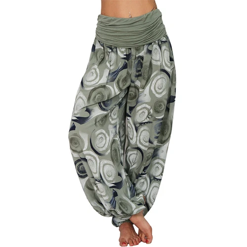 Women Elastic Waist Boho Floral Harem Trousers Baggy Wide Leg Palazzo Pants - Picture 12 of 60