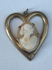 Victorian Carved Shell Cameo Set In Gold Filled Vintage Heart Necklace Pendant