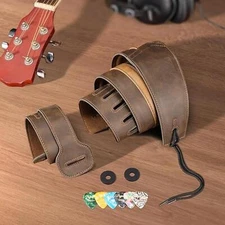 POGOLAB 3" Wide Leather Guitar Bass Strap 51" to 57" Adjustable Guitar Straps