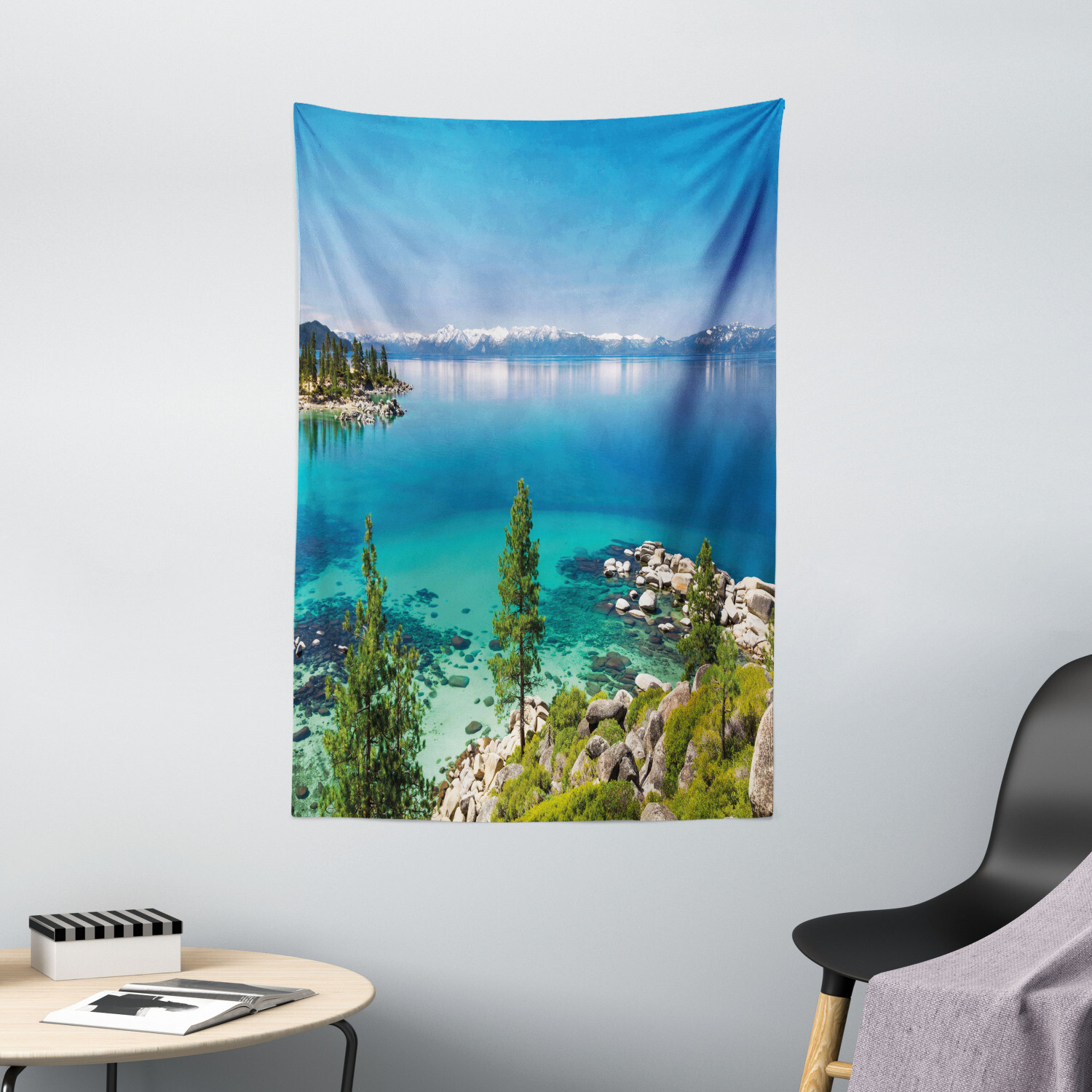 Blue Tapestry Tranquil Tahoe Shoreline Print Wall Hanging Decor