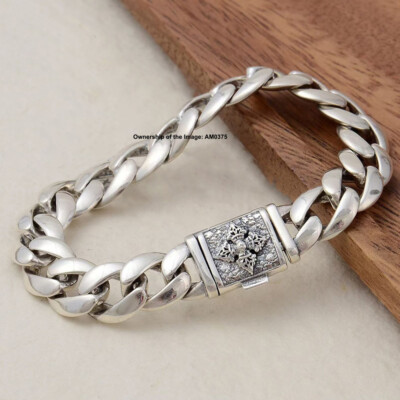 Echt 925 Sterling Silber Armband 11,5 mm Panzerkette Herrenarmband 7,48-8,26 Zoll