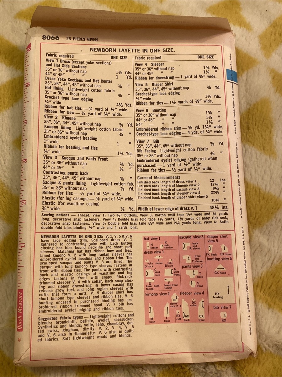 Vintage Sewing Pattern 1968 Baby Newborn To 3 Months Sewing