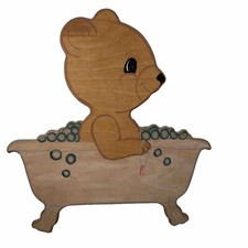 Vintage Nursery Bears Wood Teddy Bear Wall Hanging Plaque Baby Toddler Bathroom
