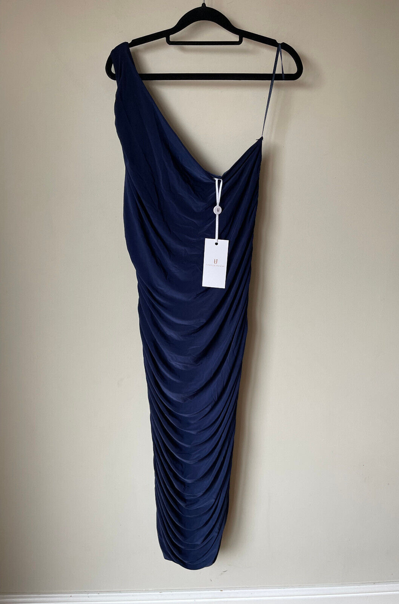 Forever Unique Midi Dress Navy Blue One Shoulder Cocktail Party UK 14-16  💖BNWT