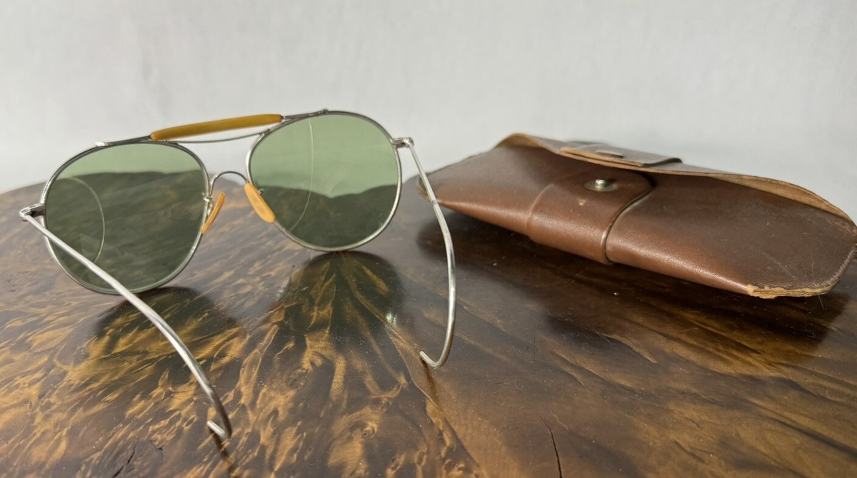 Rare Vtg WWII AN-6531 Type 1 Aviator Chrome Frame Sunglasses Green