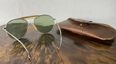 Rare Vtg WWII AN-6531 Type 1 Aviator Chrome Frame Sunglasses Green