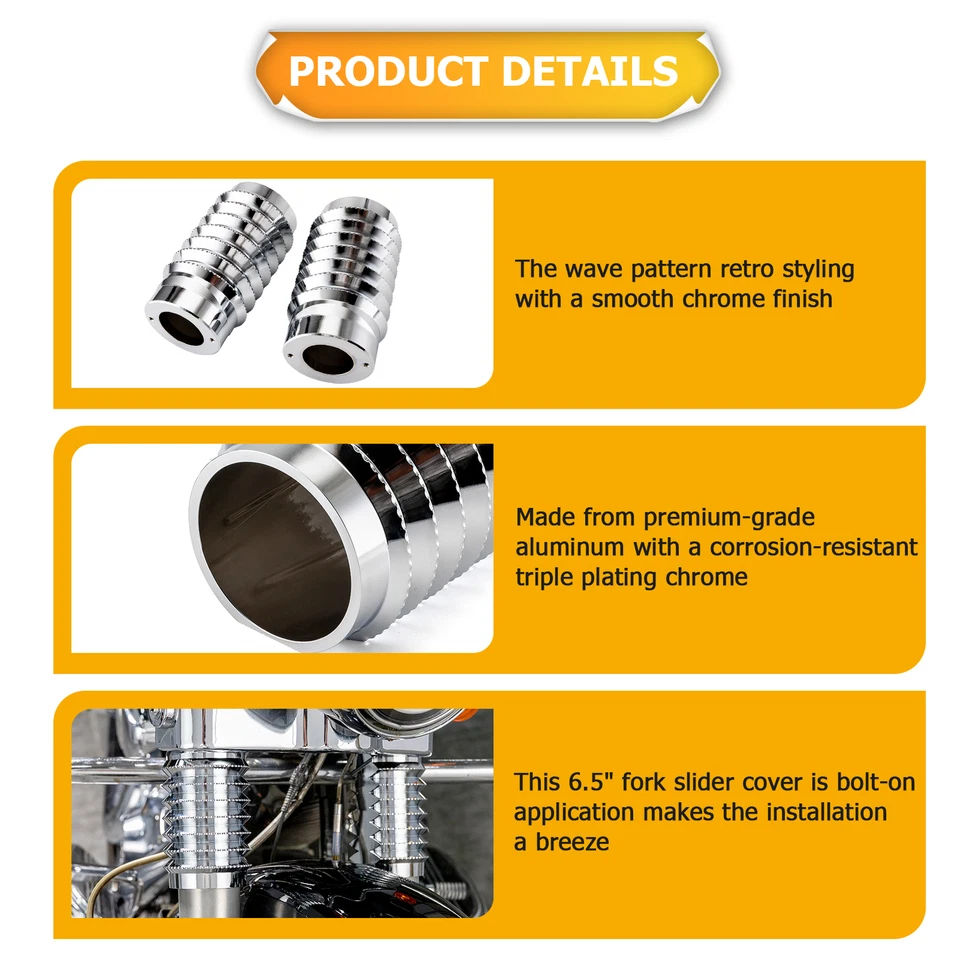 Cubiertas deslizantes de horquilla cromadas retro onduladas para Harley Touring Street Glide Road King Foto 3 de 4