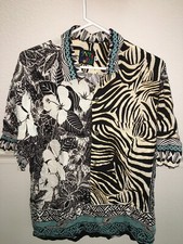 MENS JAMS WORLD BLACK BLUE IVORY RAYON HAWAIIAN ISLAND ALOHA SHIRT SIZE M 44"