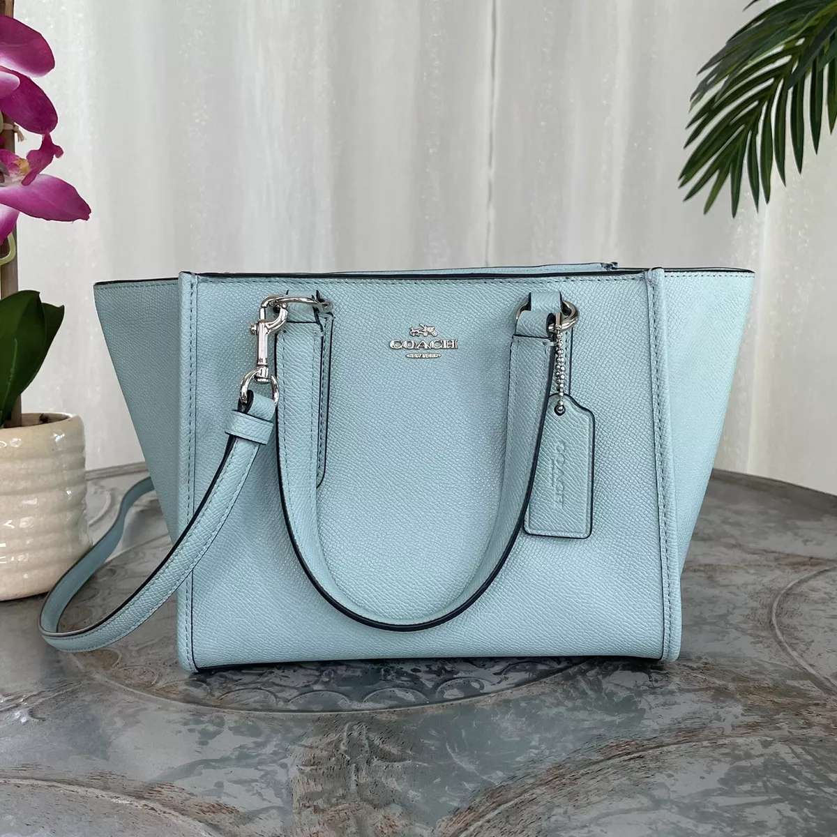 COACH CROSBY CARRYALL 21 IN CROSSGRAIN LEATHER F11925 LIGHT BLUE