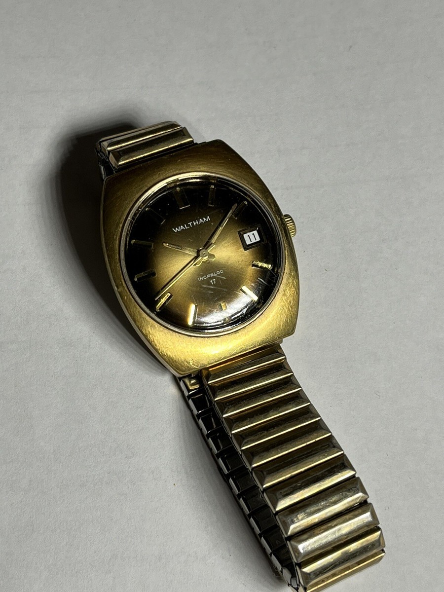 VINTAGE Waltham Swiss AUTOMATIC 17 Jewels Incabloc Date Bronze Gold Watch  RUNS!