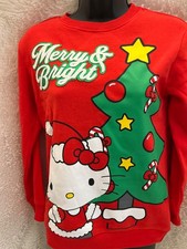 NEW Sanrio Hello Kitty Red Christmas Tree Merry  Bright Sweatshirt Girls Size S