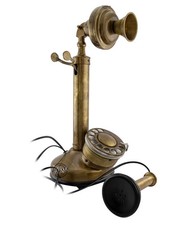 Brass Candlestick Vintage Phone Rotary Dial Antique Station Telephone Home D&eacute;cor
