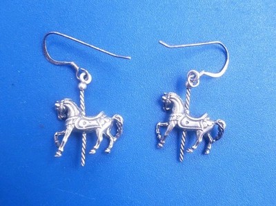 Vintage Ohrhänger Sterling Silber 925 Pferd Karussell 