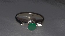 Sterling Silver Solitaire Ring Dark Green Stone Vintage Band Size 7