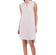 H by Halston Size Medium 100% Linen Sleeveless Shirt Dress Button Down Front